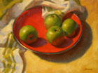 Green Apples and Red Dish
